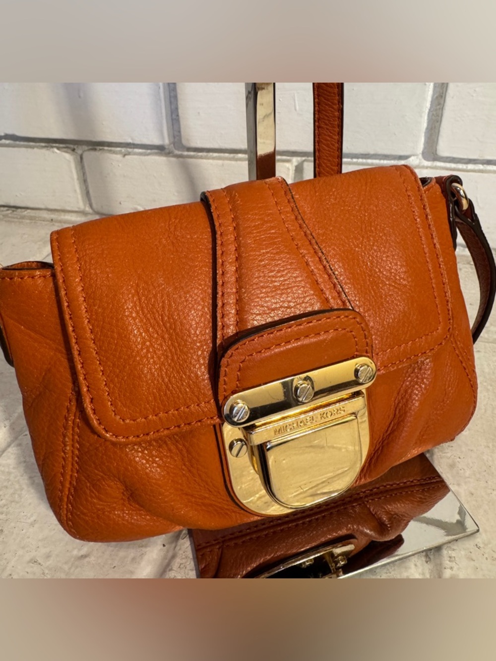 Michael Kors Rust Pebbled Leather Bedford Legacy Crossbody Bag
